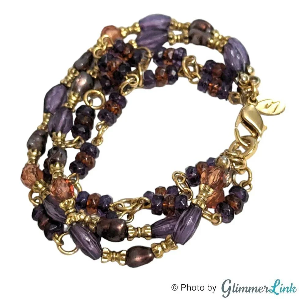 Vintage Liz Claiborne Purple Multi Strand Beaded Bracelet